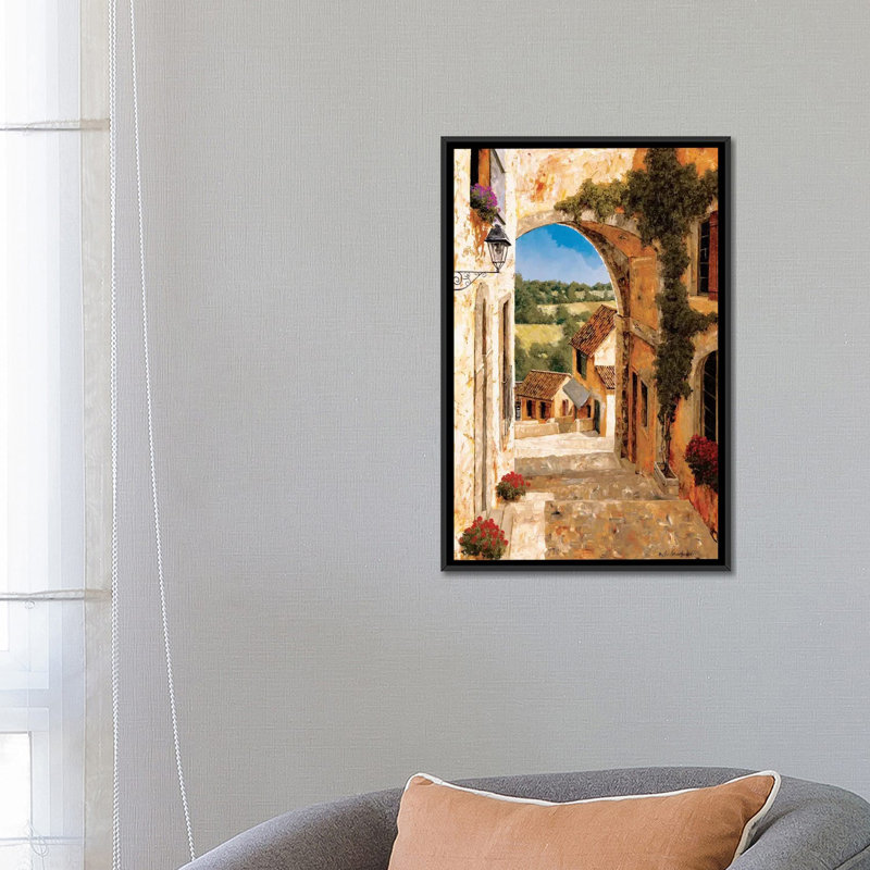 «Going Down to the Village», reproduction sur toile, H 26 po x l 18 po x P 1,5 po, Toile avec cadre noir, Pas de tapis