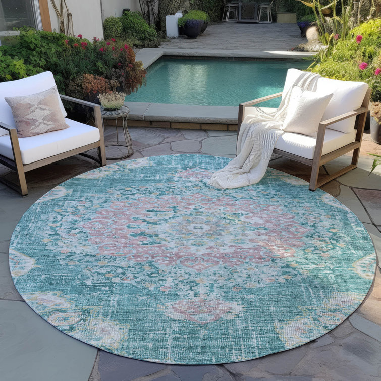 Machine Washable Indoor/Outdoor Claudian ACN1236 Teal Rug