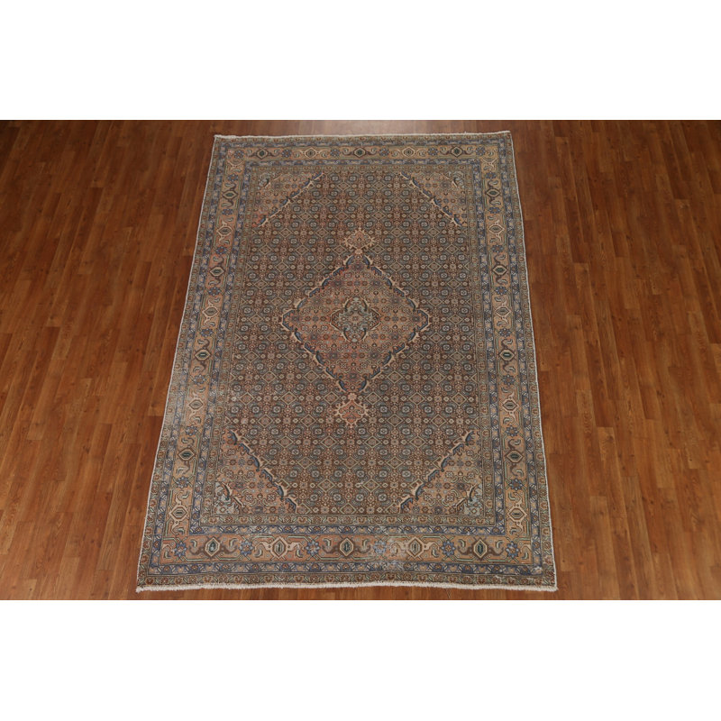Tapis brun en laine noué à la main de conception unique 6 pi 3 po x 9 pi années 1970 Somerset