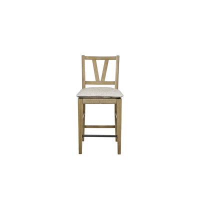Chaise de comptoir à dossier à lattes, finition noix de cajou, ensemble de 2, avec assise en jonc tressé et coussin confortable à nouer - Chaises en bois massif beige, fabriquées avec des coussins amovibles