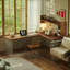 Bureau en bois massif brun en forme de L en acrylique-131411755-131411759