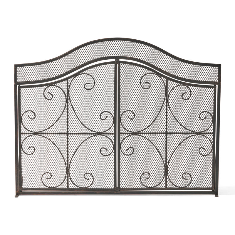 Stylish Fireplace Guard, Iron With Design, 31.62" H X 43.25" W, Matte Black 2 Access Doors, Finish