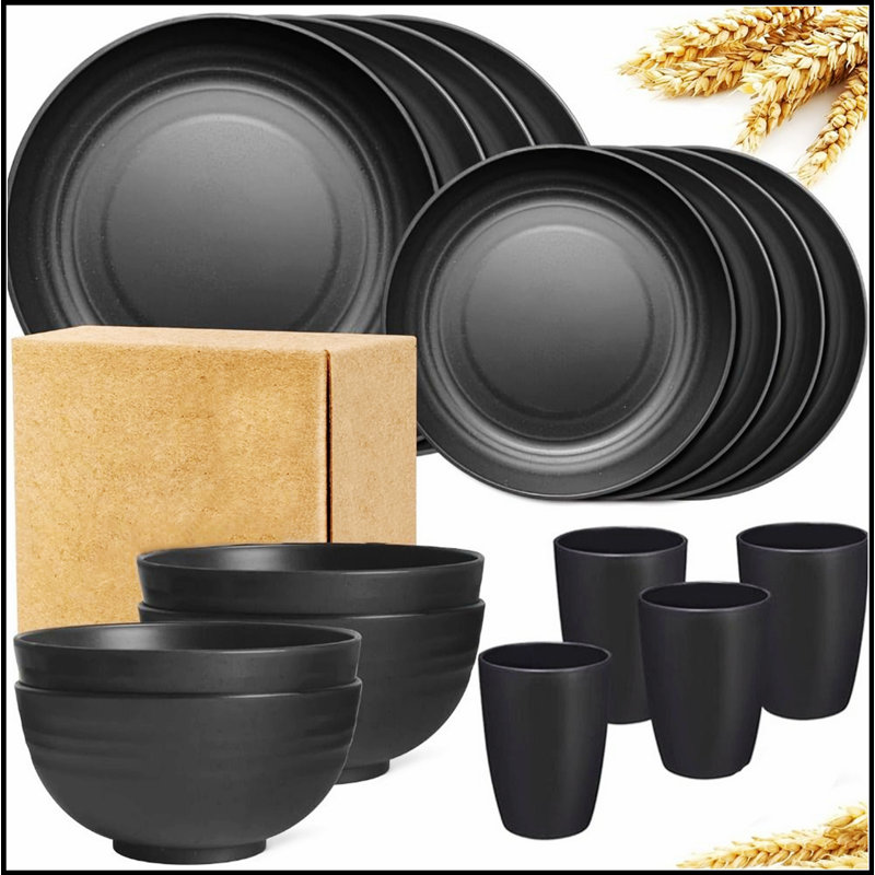 Ensemble de vaisselle durable en plastique 32 pièces avec assiettes, bols, tasses et carrés pour une utilisation polyvalente dans les familles, le camping et les fêtes