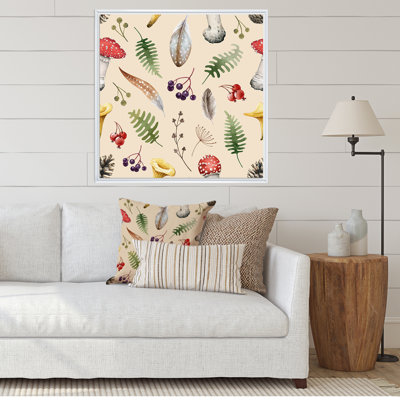 " Wild Forest Herbs And Mushroom On Beige " Painting Print