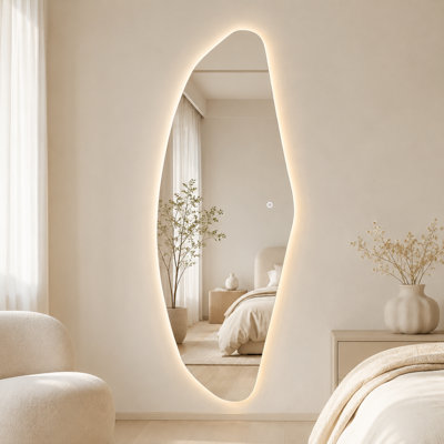65" x 24" Irregular Cloud-Shaped Frameless LED Full Length Mirror, 3-Color Dimmable Backlit Mirror for Bedroom, Dressing Room, Entryway