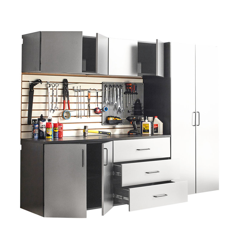 Garage Cabinet B From Series, 96 In. W X 79 H 20 D, 6 Pieces, Metallic Gray Finish, Drawers And Doors, Water Heat Design, 2X Thicker Edge Banding, On Adjustable Shelving, Double Metal Bracket 6 B,