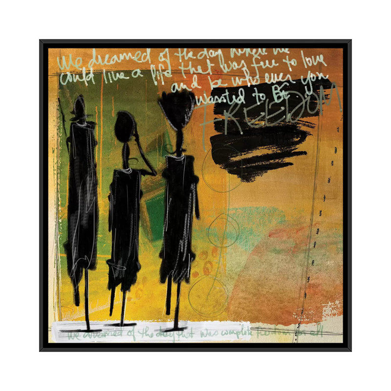Tribu jaune par Nikki Chu - impression, Cadre noir, H 37 po x l 37 po x P 1,5 po