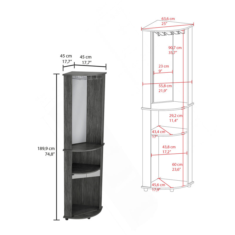 Armoire de bar de coin Chicago, support, porte en verre, Brun