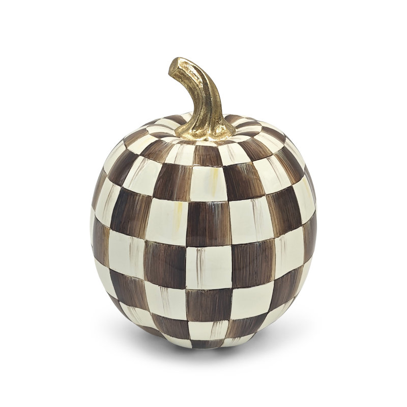 Chocolate Check Pumpkin, 8" H x 7" W x 7" D