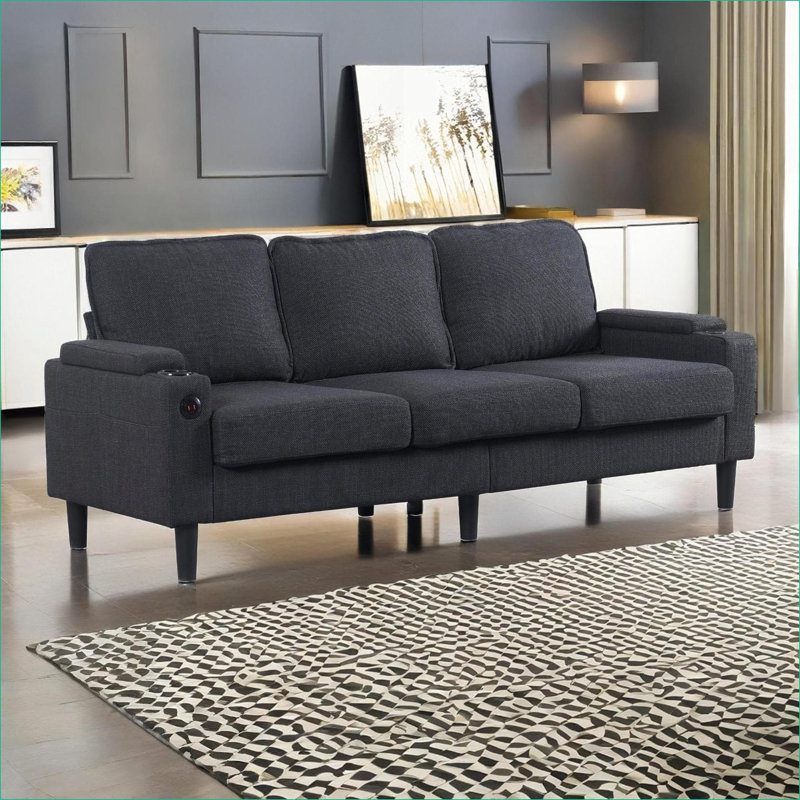 Canapés modulaires | Canapé 3 places moderne en forme de L gris anthracite avec repose-pieds de rangement, pour les espaces compacts d'appartements de salon | Gris foncé | Bois et tissu