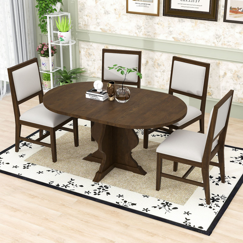 Ensemble de table de salle à manger 5 pièces avec 4 chaises rembourrées, Brun