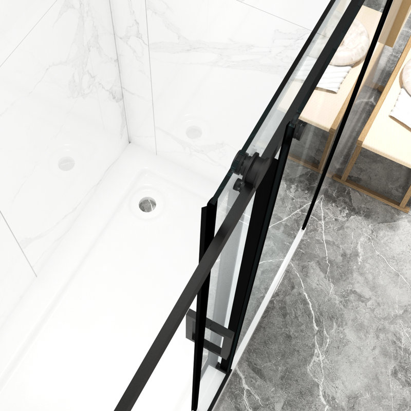 70"H X 56"-60"W Sliding Shower Door, 8Mm Tempered Glass Enclosure, Matte Black, Easy Clean, Rust- Bathroom Installation Door 60"X70", Double Side Rust- Accessory