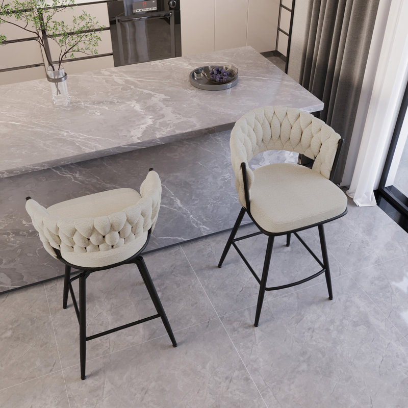 Celie  Upholstered Swivel Bar Stools, White, 2, Black