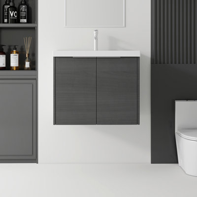 Meuble-lavabo flottant avec lavabo, porte à fermeture en douceur, lavabo en céramique, contreplaqué