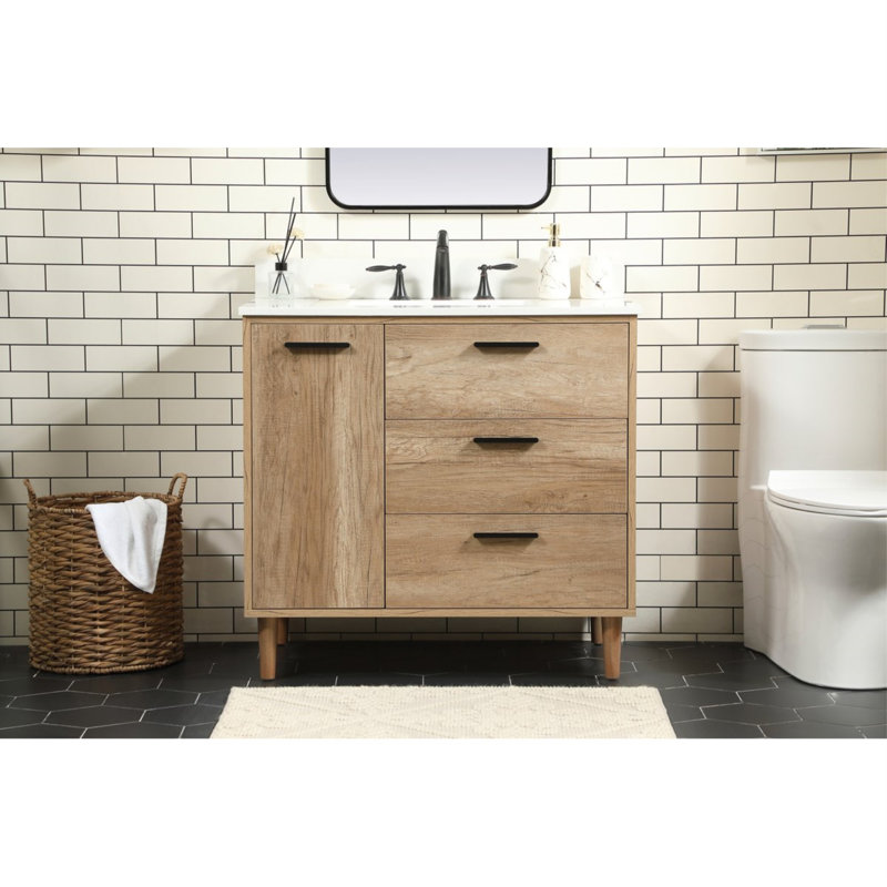 Baldwin 36'' Single Bathroom Vanity with Engineered Marble Top, Natural Oak