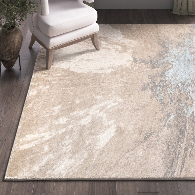 Dequita Contemporary Abstract Beige/Blue Area Rug, Rectangle 5' x 8'