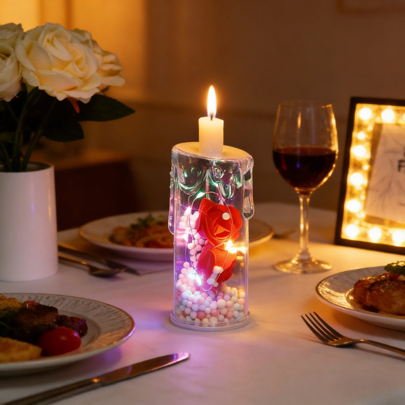 Ornement de bougie électronique de nuit veilleuse rose, A