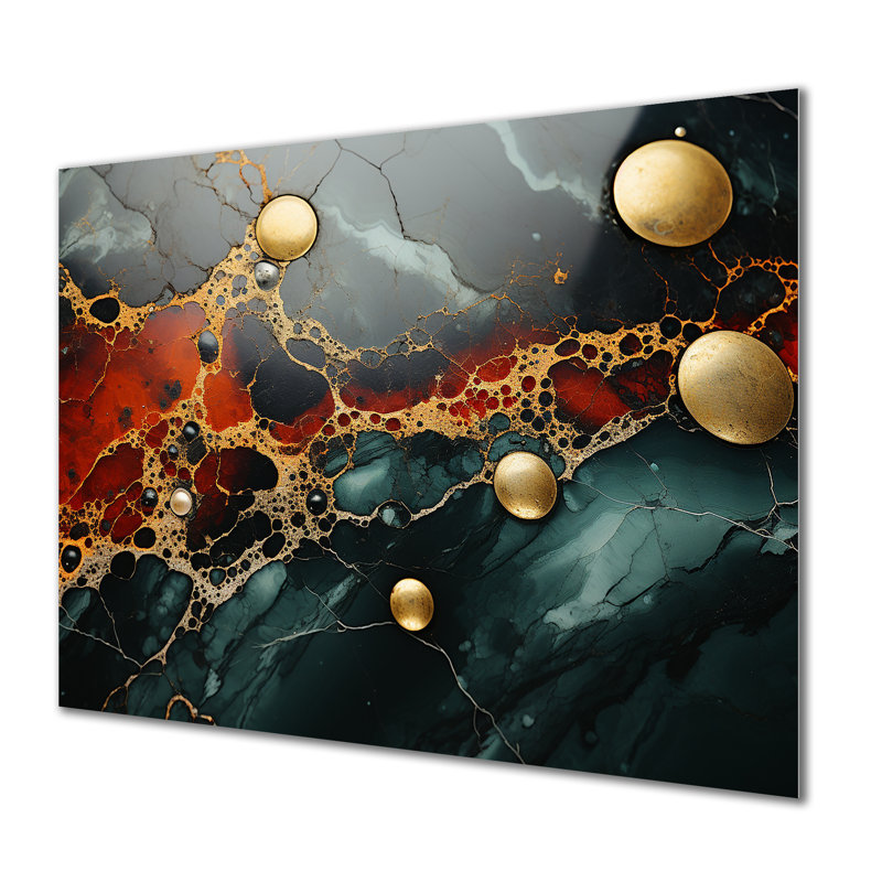 Or et vert serein abstrait marbre Dream II - décoration murale en marbre, H 12 po x l 20 po x P 1 po
