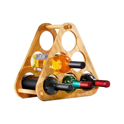 Bamboo Wine Storage And Display Rack, Tabletop Bottle Holder, Sleek, And Chic Looking Countertop Shelf With Slots That Hold 6 Bottles, Assembly Required