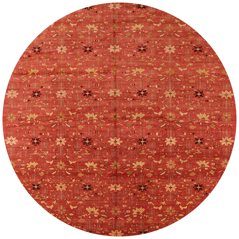 Tapis géométrique rouge / beige, Rond 7 pi