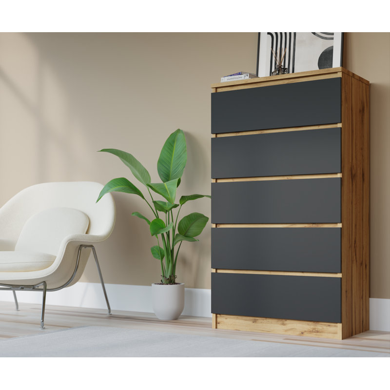 Demi 70cm W 5 - Drawer Chest of Drawers, Wotan Oak/Black