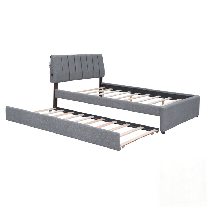 Lit plateforme tapissier Teddy, Gris