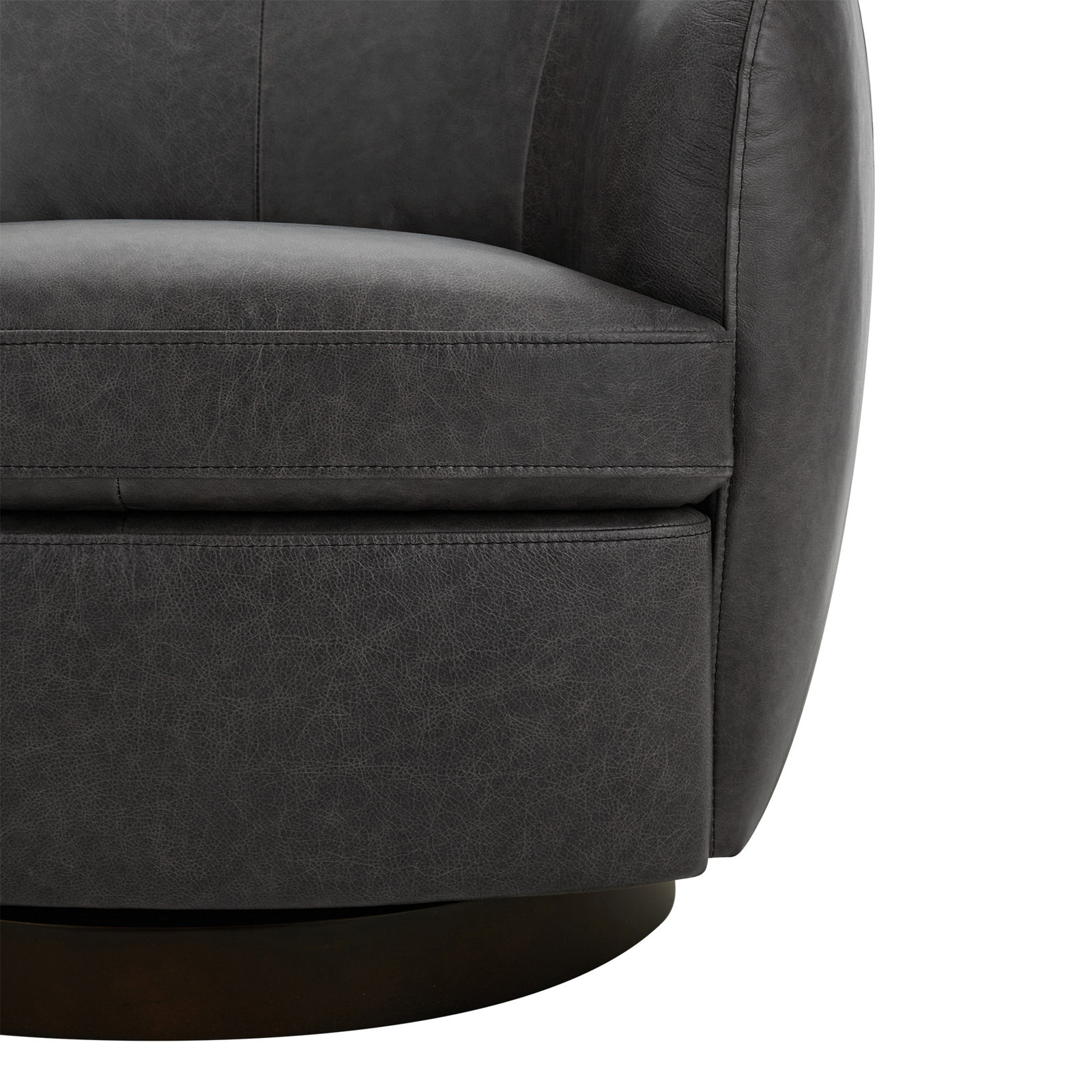 Marcy Genuine Leather Swivel Barrel Chair, Marseille Black, Espresso