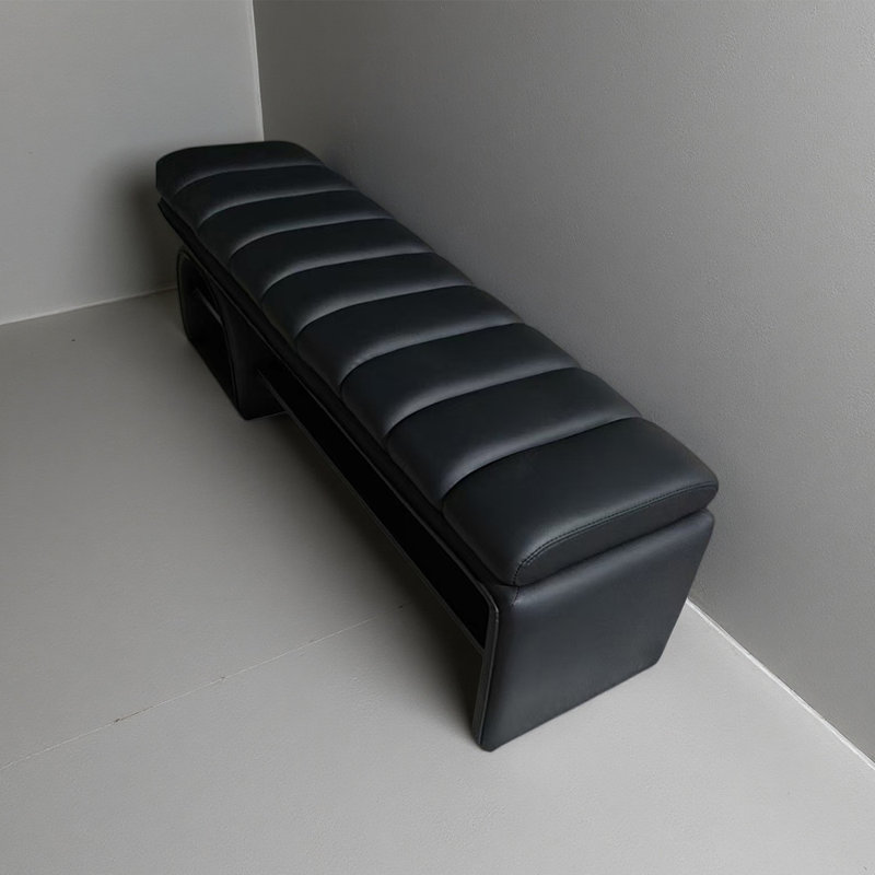 Modern & Contemporary Solid Wood Leather Upholstered Shoe Storage Bench, Black
