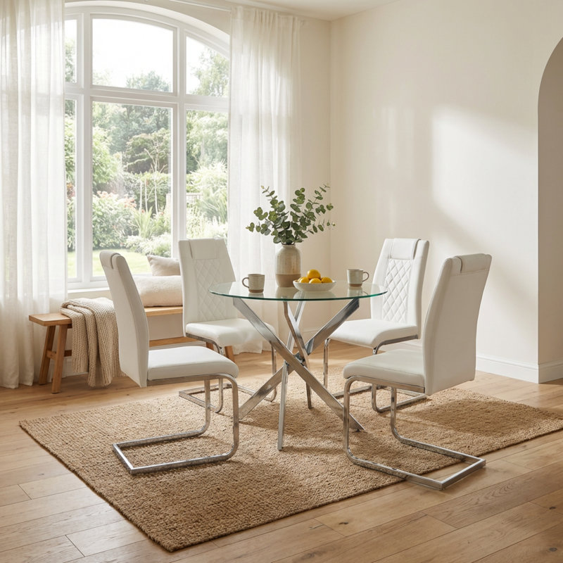 Ensemble de table de salle à manger moderne en verre pour 4 personnes, cadre en métal argenté, Chic Home Kitchen