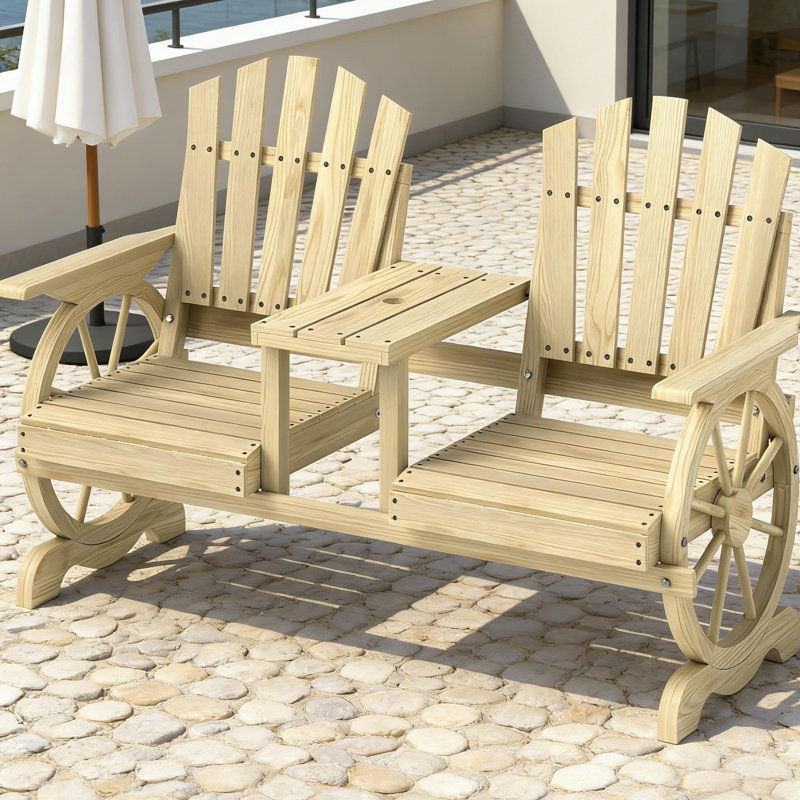 High Backrest Wooden Garden Bench,2-Seat Patio Bench