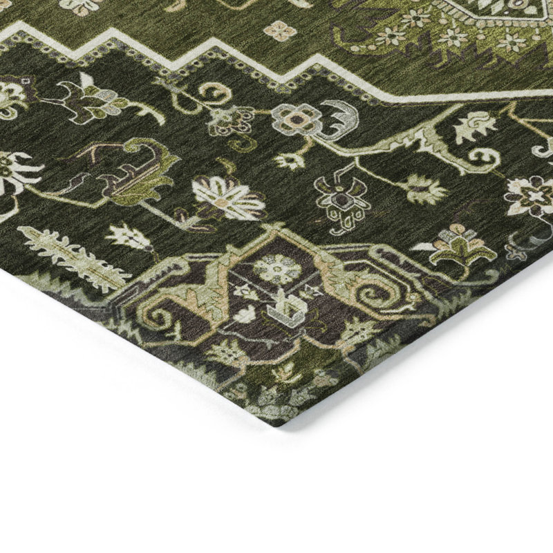 Tapis d'intérieur lavable extérieur vert olive ivoire et brun 5 pi x 8 pi