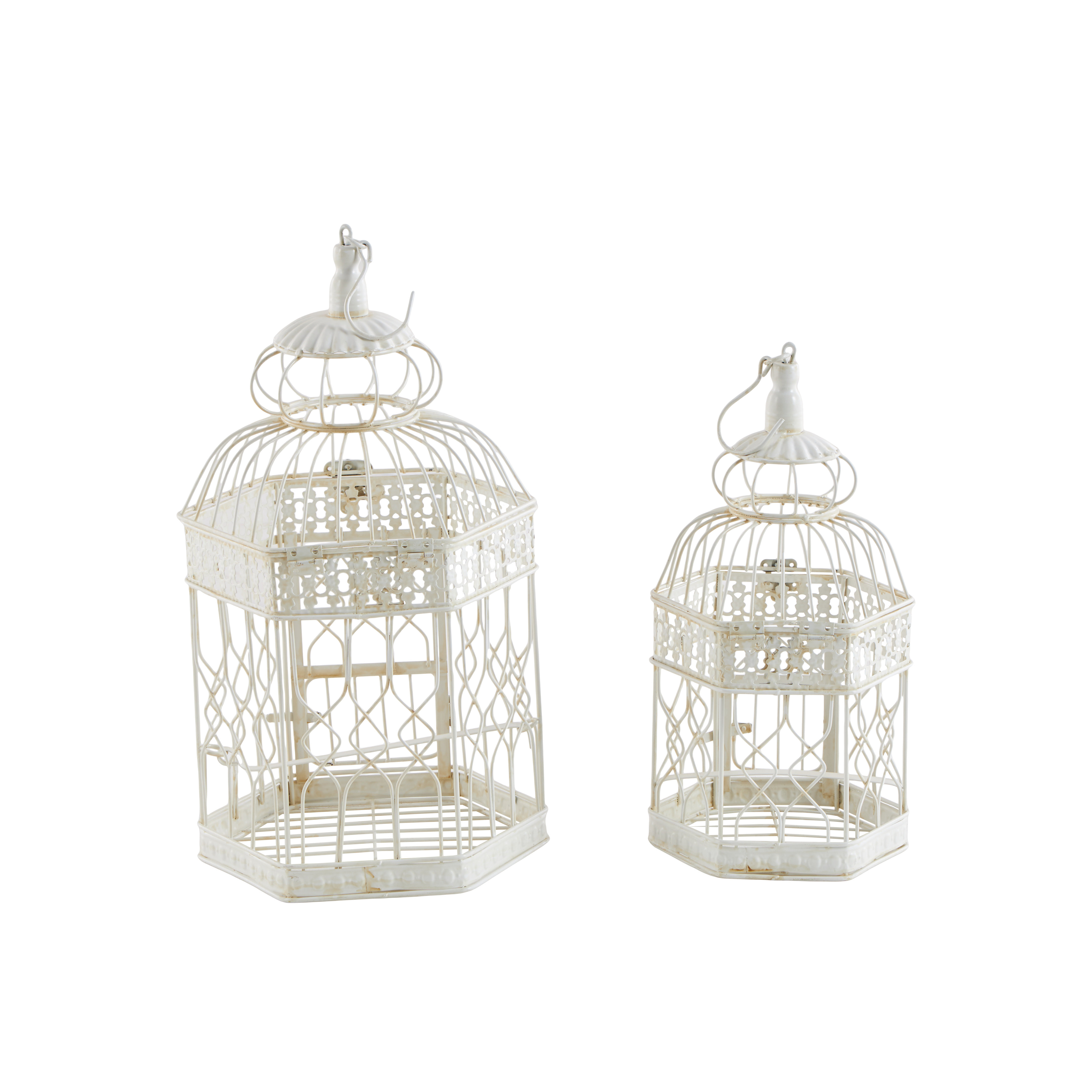 Astoria Grand Normanhurst Metal Distressed Wire Scroll Cream Birdcage with Latch Lock Closure and Hanging Hook Set & Reviews | Wayfair