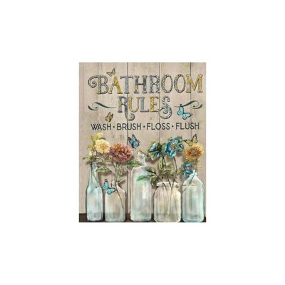 Fresh Flower Butterfly Bathroom Rules Mason Jar Theme, Unframed Wall Art, 16 X 20
