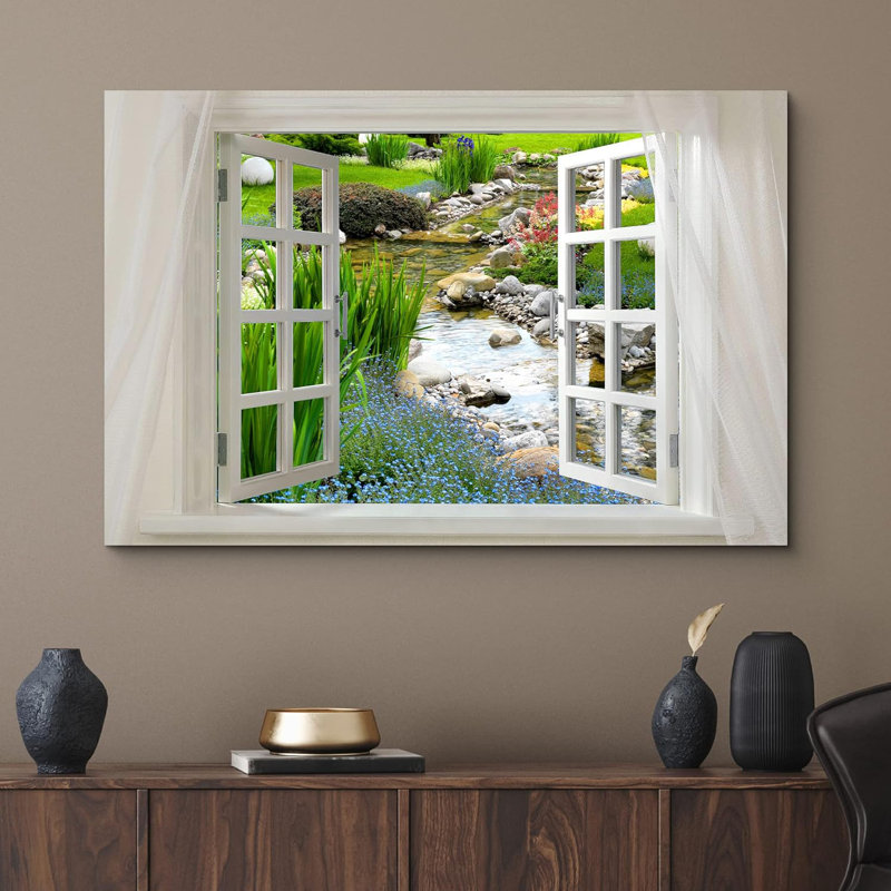«Glimpse Into Beuatiful Clear Spring And Flowers Open Window» sur toile, H 24 po x l 36 po