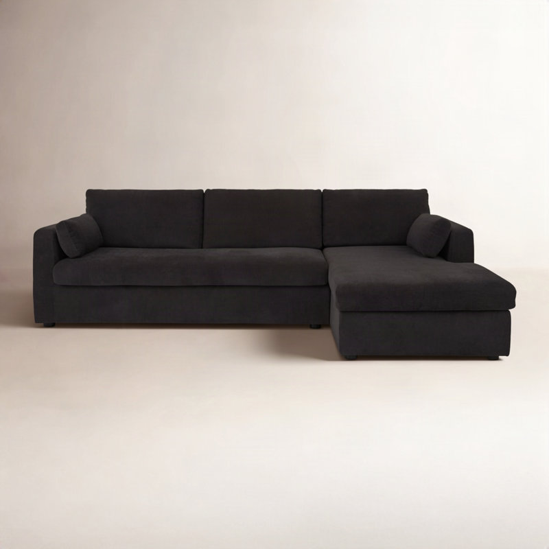 Canapé-lit modulaire Eddie, Polyester noir, Orienté à droite