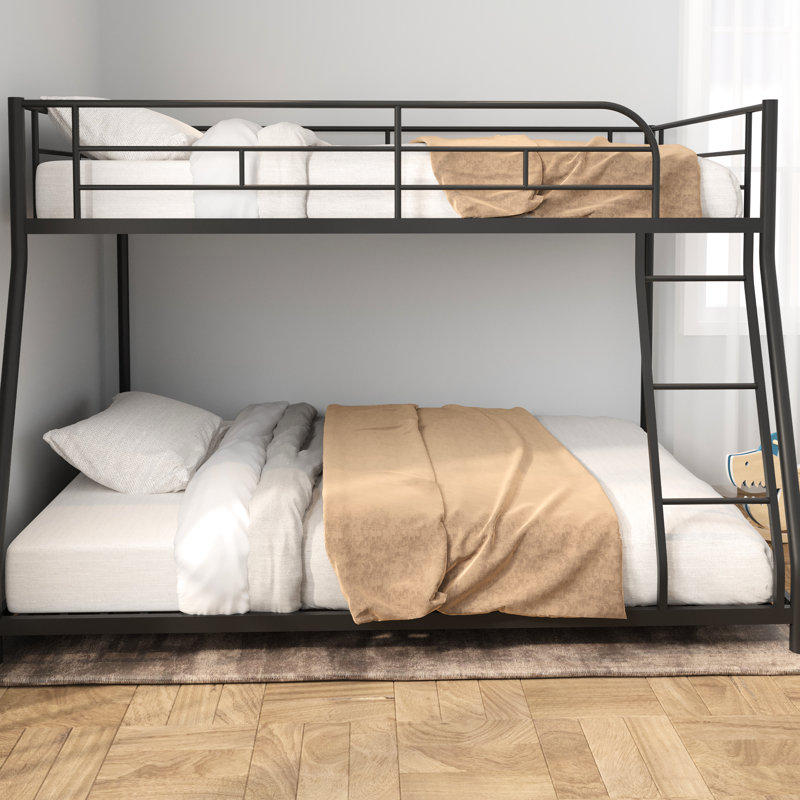 Lit superposé simple au-dessus d'un lit double robuste avec fonction de sommeil tranquille, garde-corps de longueur et acier à installation rapide, lattes de bois bruyantes
