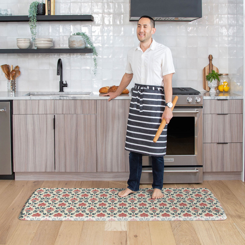 Anti-Fatigue Kitchen Comfort Mat, Block Print Garden In Coral Lattice, Runner 30" x 72", Coral Lattice