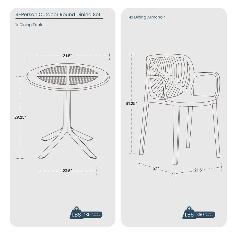 4-Person Outdoor Round Dining Set, White