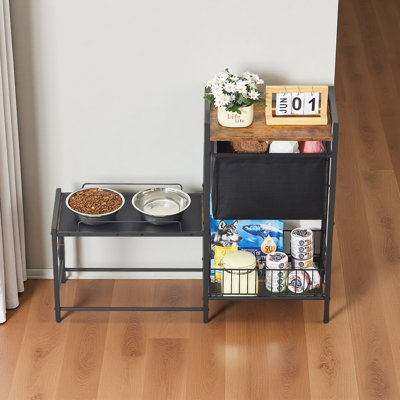 Station d'alimentation pour animaux avec rangement, bols surélevés pour chien, support de bol pour chien surélevé, rangement pour nourriture pour chien et station d'alimentation avec tablettes de rangement