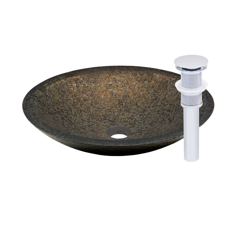 Novatto 17.75'' Forest Brown And Gold Glass Circular Bathroom Sink, Chrome