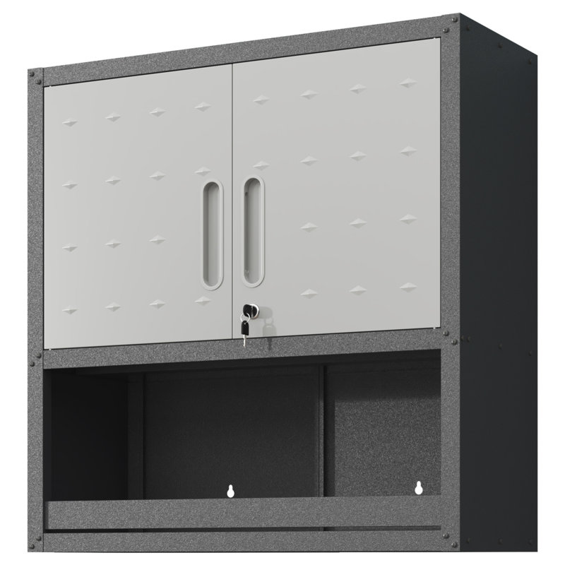 Metal Wall-Mounted Tool Storage Cabinet With Locking Door And 1 Shelf 1 Opened Drawer For Garage Warehouse,Office,Assembly Required