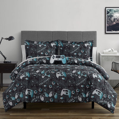 Next Level Dark Grey/Blue Microfiber Comforter Set