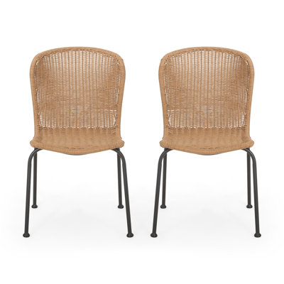Ensemble de 2 chaises de patio pour l'extérieur, tissage brun clair, à volutes