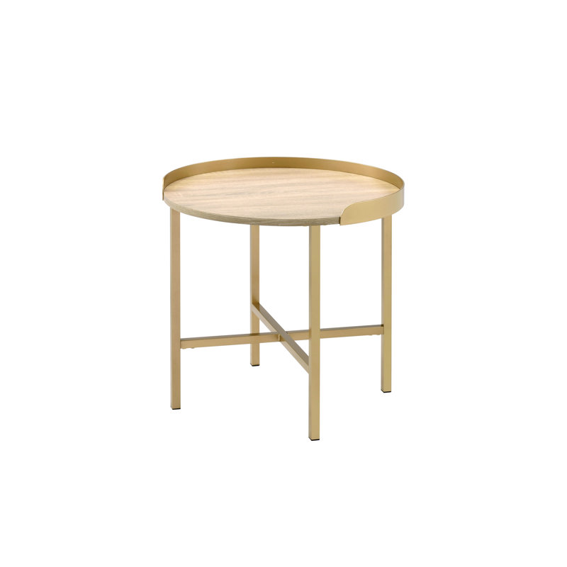 Functional Metal And Oak End Table With Fascinating Gold Tabletop Finish Support