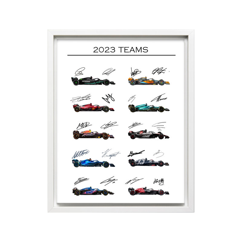 2023 équipes de course automobile, Canevas, White Framed, H 11 po x l 14 po