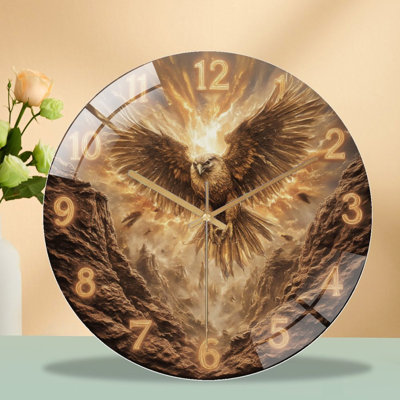 Clock Face Eagle Fiery Mountains Art - 12'' Modern Glass Wall Clock