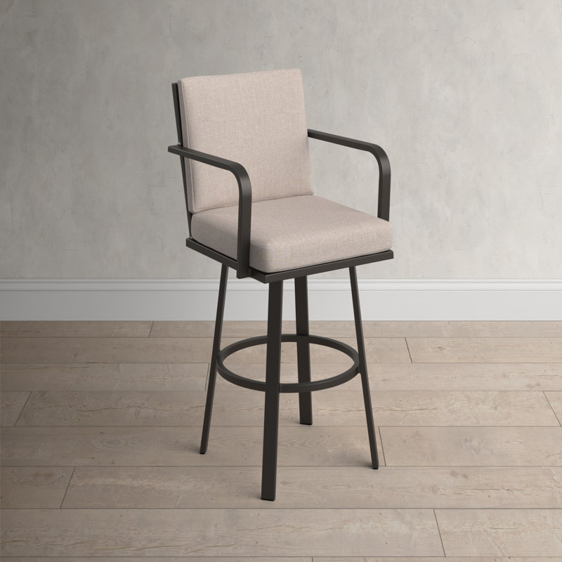 Cemalettin 45'' Aluminum Outdoor Bar Stool with Cushion, Brown, Brown, 26"