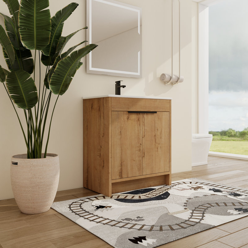 Beid 30" Freestanding Bathroom Vanity with Sink, Floor Standing Vanity with 2 Doors, Ceramic Basin Sink Top, White, 30"