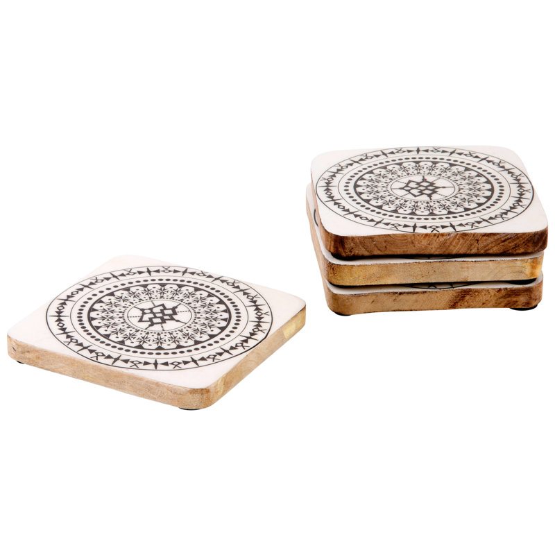 Wood Square 4 Piece Coaster Set