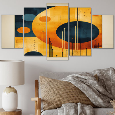 Abstrait géométrique rétro Mid-Century II - art mural moderne sur toile Mid-Century - 5 panneaux
